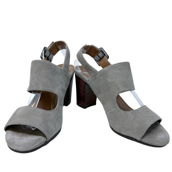 Vionic‎ Bianca Gray Suede Tortoise Buckle Block Heel Sandals 7.5 - Picture 1 of 10